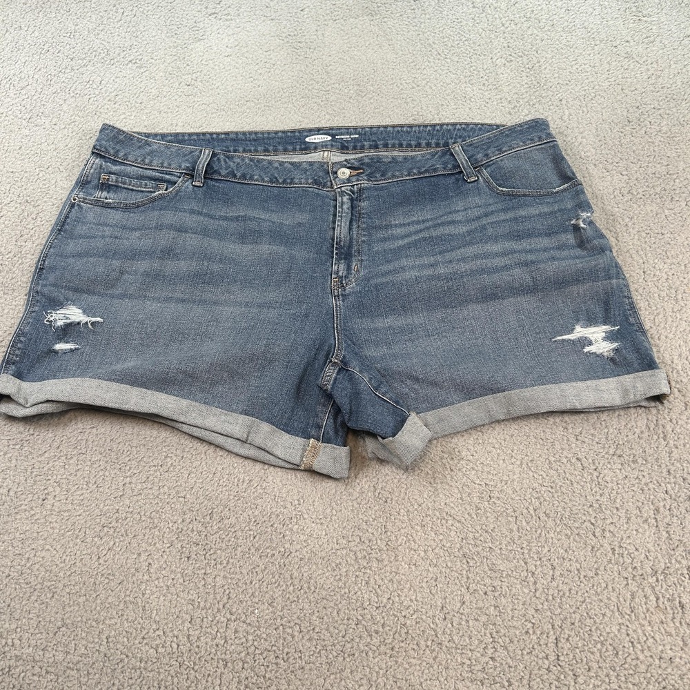 Old Navy Boyfriend Shorts Womens 24 Plus Blue Distressed Denim Mid Rise Cuffed